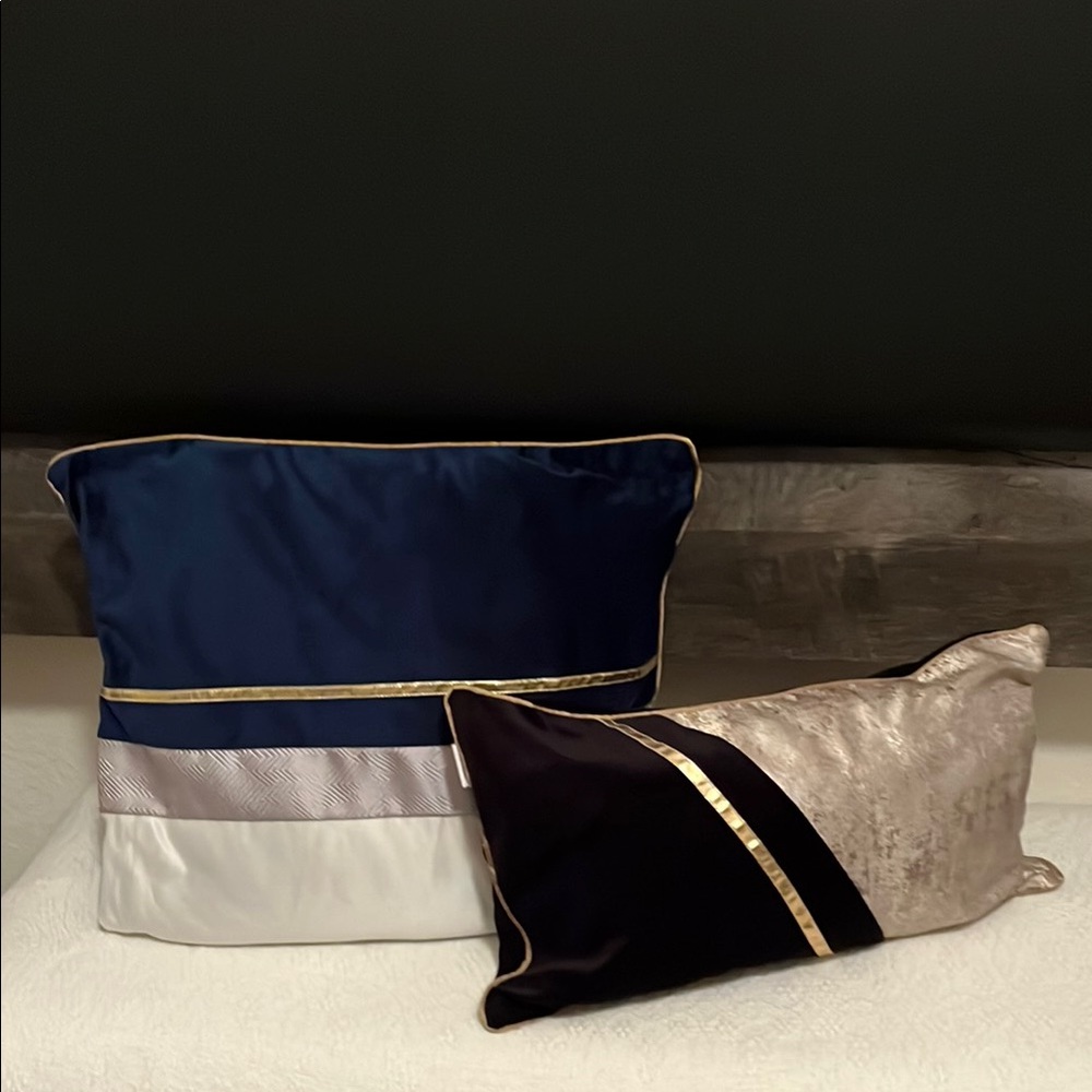 Chic Blue, Black, and Gold Accent Pillows